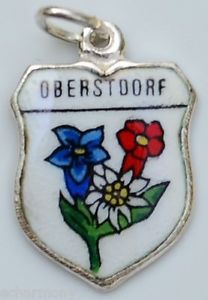 (image for) OBERSTDORF, Germany - Flower - Vintage Enamel Travel Shield Charm